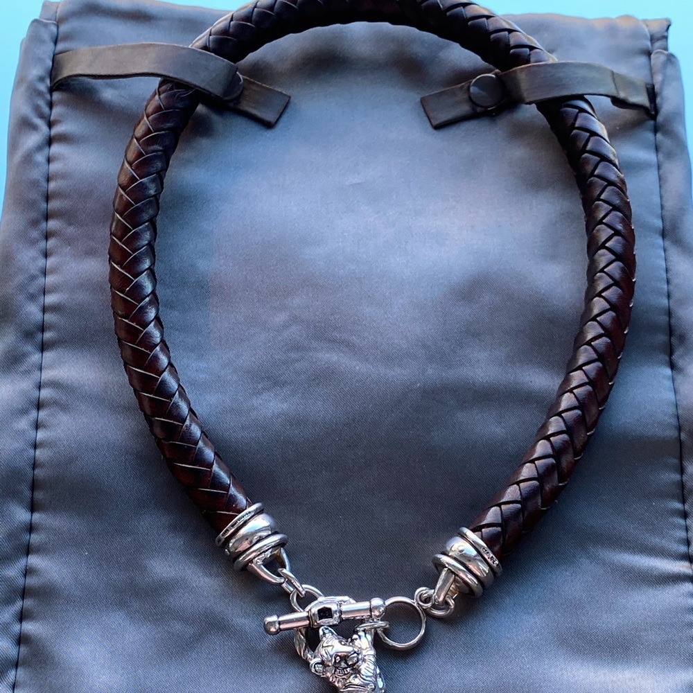 Kieselstein Cord leather necklace w/ tiger closure
